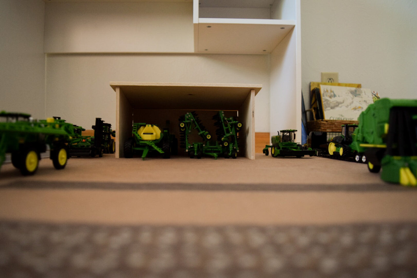 Front View of Wood Shed with Equipment Shed with 1:64 Scale Toys